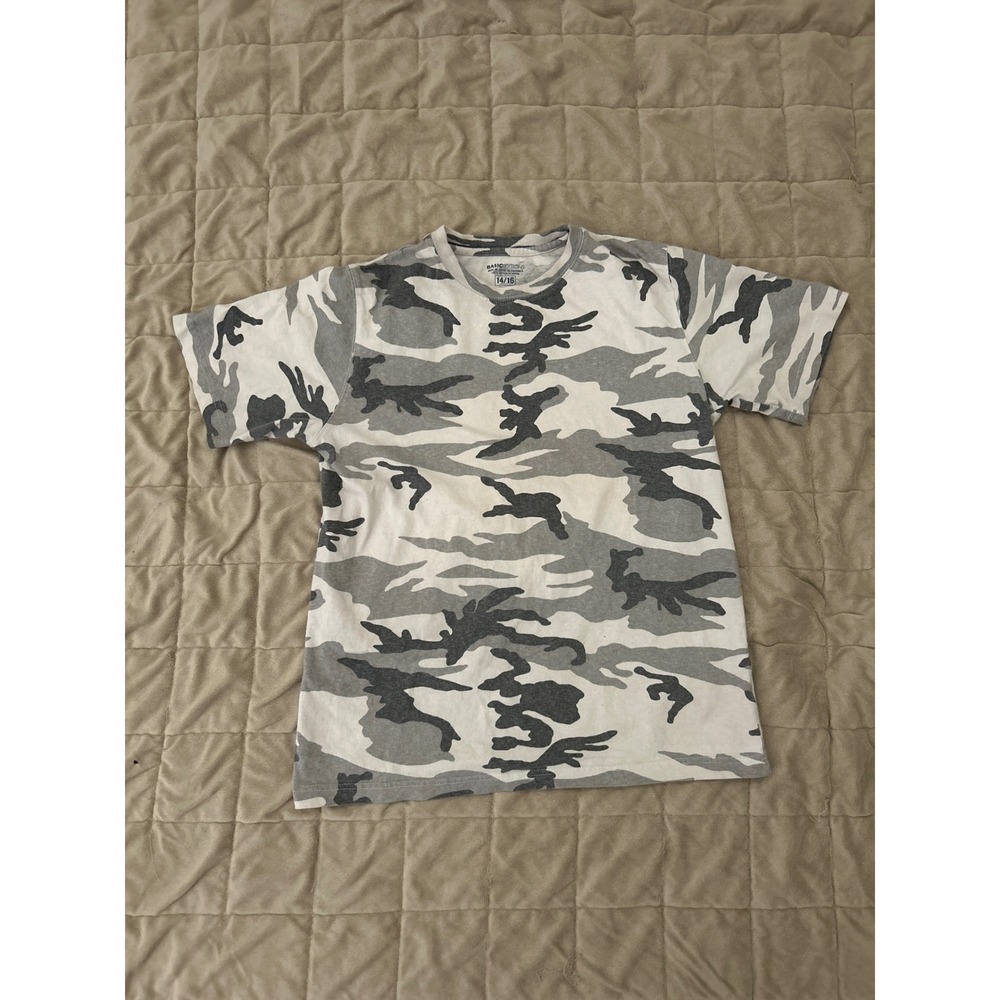 Basic Editions Boys Grey White Camouflage T-Shirt Camo Crew Neck Size